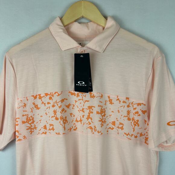 Oakley Hydrolix Sand Print Pastel Orange Polo Shirt Short Sleeve Men's Size M - Picture 2 of 10